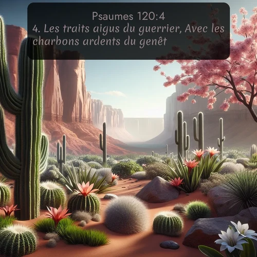 Segond Psaumes  ; image nature: image avec le verset biblique :Les traits aigus du guerrier, Avec les charbons ardents du genêt. ;  ; 120:4