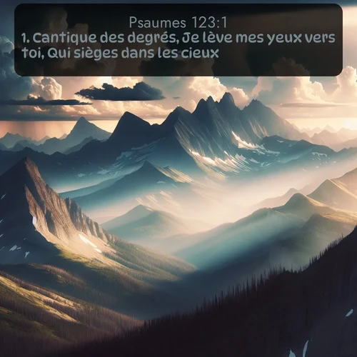Segond Psaumes  ; image nature: image avec le verset biblique :Cantique des degrés, Je lève mes yeux vers toi, Qui sièges dans les cieux. ;  ; 123:1