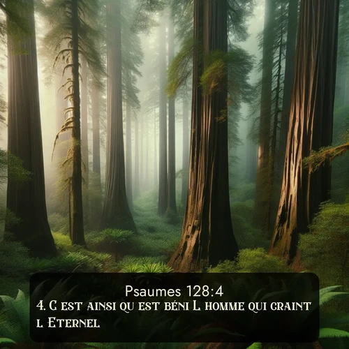Segond Psaumes  ; image nature: image avec le verset biblique :C&#039;est ainsi qu&#039;est béni L&#039;homme qui craint l&#039;Eternel. ;  ; 128:4
