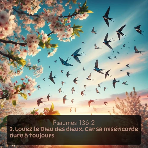 Segond Psaumes  ; image nature: image avec le verset biblique :Louez le Dieu des dieux, Car sa miséricorde dure à toujours! ;  ; 136:2