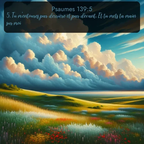Segond Psaumes  ; image nature: image avec le verset biblique :Tu m&#039;entoures par derrière et par devant, Et tu mets ta main sur moi. ;  ; 139:5
