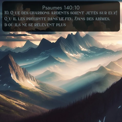 Segond Psaumes  ; image nature: image avec le verset biblique :Que des charbons ardents soient jetés sur eux! Qu&#039;il les précipite dans le feu, Dans des abîmes, d&#039;où ils ne se relèvent plus! ;  ; 140:10
