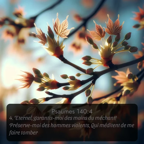 Segond Psaumes  ; image nature: image avec le verset biblique :Eternel, garantis-moi des mains du méchant! Préserve-moi des hommes violents, Qui méditent de me faire tomber! ;  ; 140:4