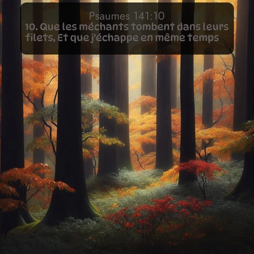 Segond Psaumes  ; image nature: image avec le verset biblique :Que les méchants tombent dans leurs filets, Et que j&#039;échappe en même temps! ;  ; 141:10