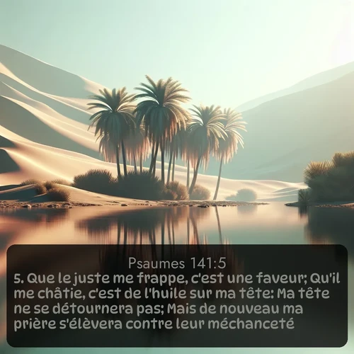 Segond Psaumes  ; image nature: image avec le verset biblique :Que le juste me frappe, c&#039;est une faveur; Qu&#039;il me châtie, c&#039;est de l&#039;huile sur ma tête: Ma tête ne se détournera pas; Mais de nouveau ma prière s&#039;élèvera contre leur méchanceté. ;  ; 141:5