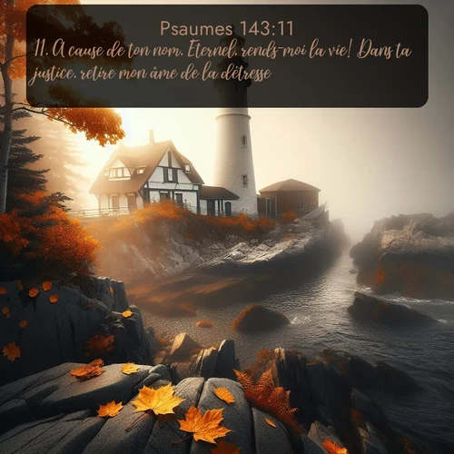 Segond Psaumes  ; image nature: image avec le verset biblique :A cause de ton nom, Eternel, rends-moi la vie! Dans ta justice, retire mon âme de la détresse! ;  ; 143:11