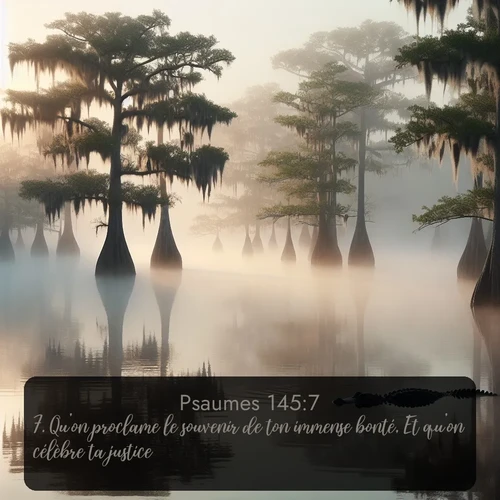 Segond Psaumes  ; image nature: image avec le verset biblique :Qu&#039;on proclame le souvenir de ton immense bonté, Et qu&#039;on célèbre ta justice! ;  ; 145:7