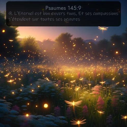 Segond Psaumes  ; image nature: image avec le verset biblique :L&#039;Eternel est bon envers tous, Et ses compassions s&#039;étendent sur toutes ses oeuvres. ;  ; 145:9