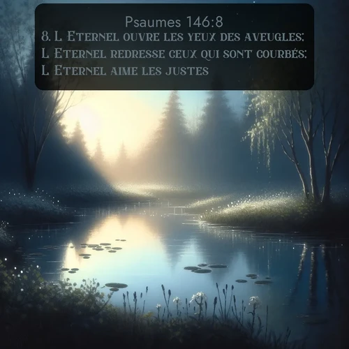 Segond Psaumes  ; image nature: image avec le verset biblique :L&#039;Eternel ouvre les yeux des aveugles; L&#039;Eternel redresse ceux qui sont courbés; L&#039;Eternel aime les justes. ;  ; 146:8
