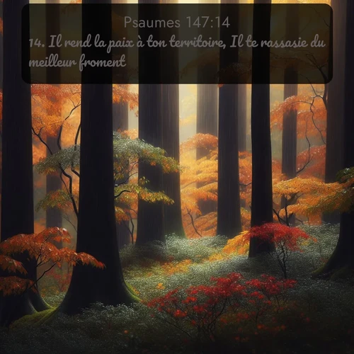 Segond Psaumes  ; image nature: image avec le verset biblique :Il rend la paix à ton territoire, Il te rassasie du meilleur froment. ;  ; 147:14