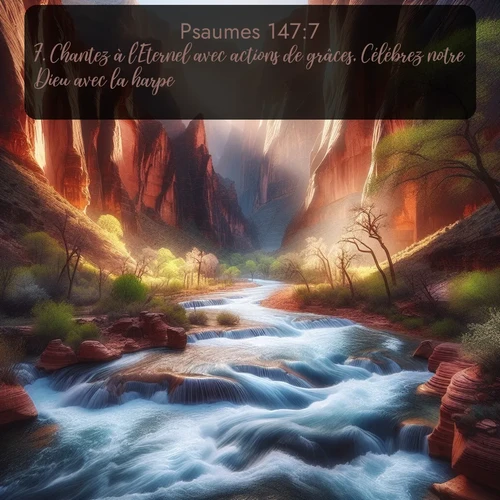 Segond Psaumes  ; image nature: image avec le verset biblique :Chantez à l&#039;Eternel avec actions de grâces, Célébrez notre Dieu avec la harpe! ;  ; 147:7