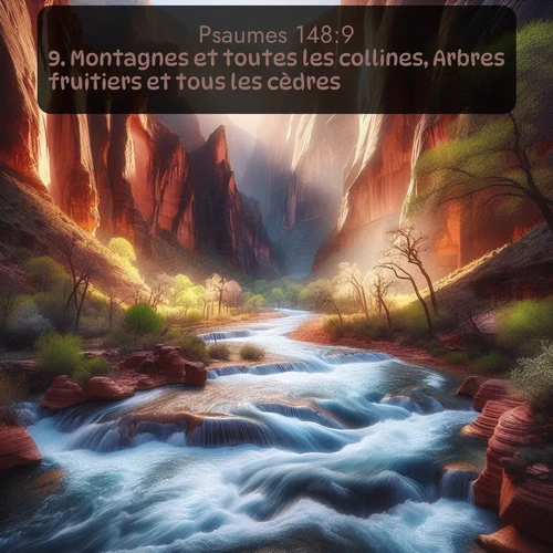 Segond Psaumes  ; image nature: image avec le verset biblique :Montagnes et toutes les collines, Arbres fruitiers et tous les cèdres, ;  ; 148:9