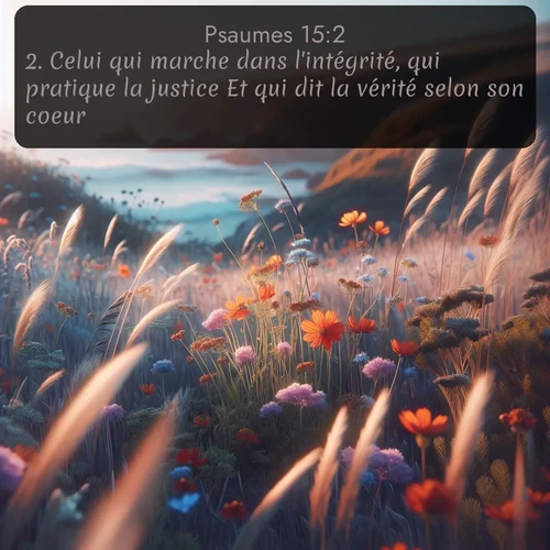 Segond Psaumes  ; image nature: image avec le verset biblique :Celui qui marche dans l&#039;intégrité, qui pratique la justice Et qui dit la vérité selon son coeur. ;  ; 15:2
