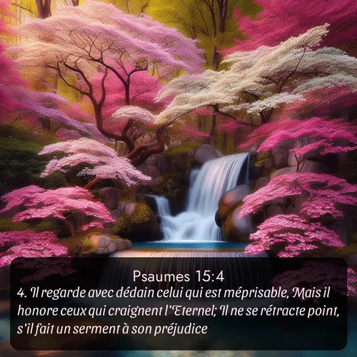 Segond Psaumes  ; image nature: image avec le verset biblique :Il regarde avec dédain celui qui est méprisable, Mais il honore ceux qui craignent l&#039;Eternel; Il ne se rétracte point, s&#039;il fait un serment à son préjudice. ;  ; 15:4