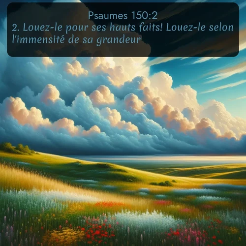 Segond Psaumes  ; image nature: image avec le verset biblique :Louez-le pour ses hauts faits! Louez-le selon l&#039;immensité de sa grandeur! ;  ; 150:2