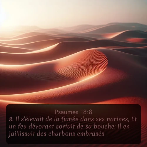 Segond Psaumes  ; image nature: image avec le verset biblique :Il s&#039;élevait de la fumée dans ses narines, Et un feu dévorant sortait de sa bouche: Il en jaillissait des charbons embrasés. ;  ; 18:8