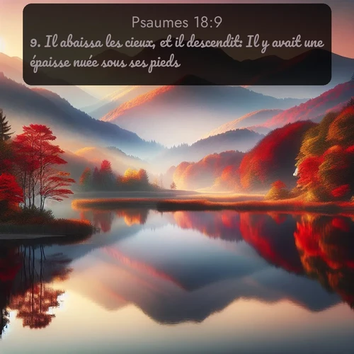 Segond Psaumes  ; image nature: image avec le verset biblique :Il abaissa les cieux, et il descendit: Il y avait une épaisse nuée sous ses pieds. ;  ; 18:9