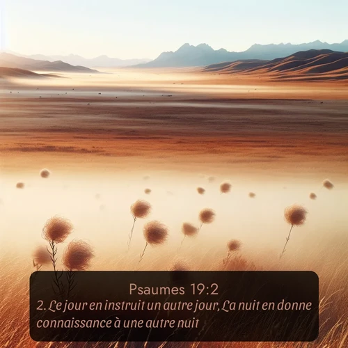 Segond Psaumes  ; image nature: image avec le verset biblique :Le jour en instruit un autre jour, La nuit en donne connaissance à une autre nuit. ;  ; 19:2