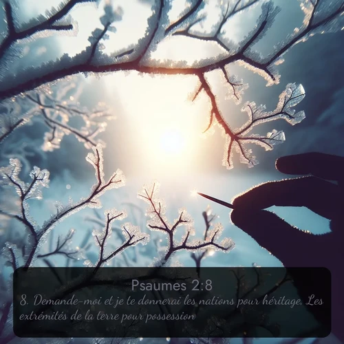 Segond Psaumes  ; image nature: image avec le verset biblique :Demande-moi et je te donnerai les nations pour héritage, Les extrémités de la terre pour possession; ;  ; 2:8