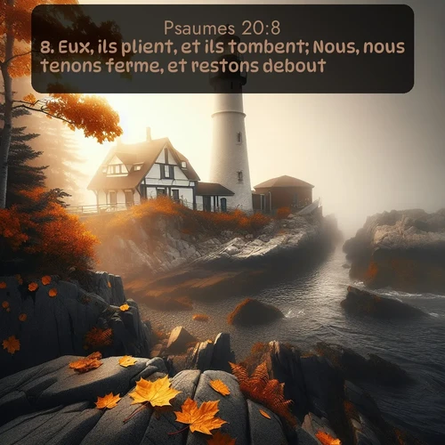 Segond Psaumes  ; image nature: image avec le verset biblique :Eux, ils plient, et ils tombent; Nous, nous tenons ferme, et restons debout. ;  ; 20:8