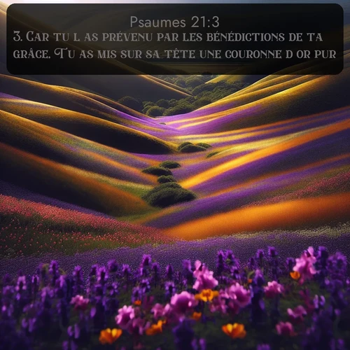 Segond Psaumes  ; image nature: image avec le verset biblique :Car tu l&#039;as prévenu par les bénédictions de ta grâce, Tu as mis sur sa tête une couronne d&#039;or pur. ;  ; 21:3