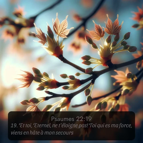 Segond Psaumes  ; image nature: image avec le verset biblique :Et toi, Eternel, ne t&#039;éloigne pas! Toi qui es ma force, viens en hâte à mon secours! ;  ; 22:19