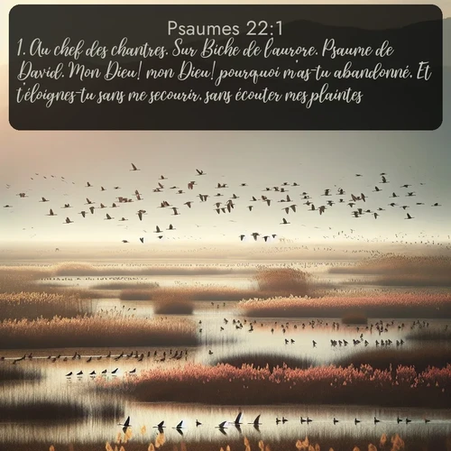 Segond Psaumes  ; image nature: image avec le verset biblique :Au chef des chantres. Sur Biche de l&#039;aurore. Psaume de David. Mon Dieu! mon Dieu! pourquoi m&#039;as-tu abandonné, Et t&#039;éloignes-tu sans me secourir, sans écouter mes plaintes? ;  ; 22:1