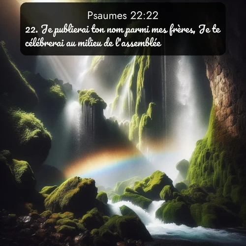 Segond Psaumes  ; image nature: image avec le verset biblique :Je publierai ton nom parmi mes frères, Je te célébrerai au milieu de l&#039;assemblée. ;  ; 22:22