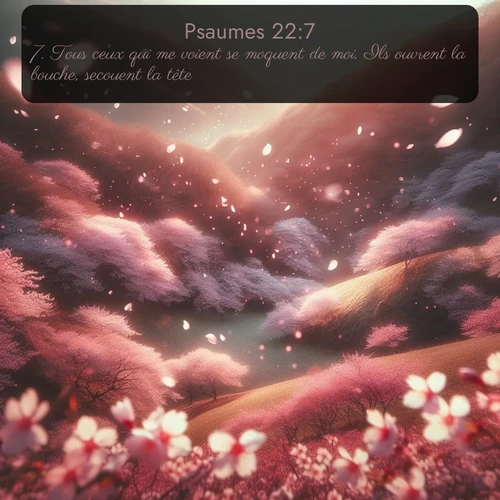 Segond Psaumes  ; image nature: image avec le verset biblique :Tous ceux qui me voient se moquent de moi, Ils ouvrent la bouche, secouent la tête: ;  ; 22:7