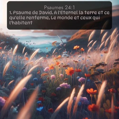 Segond Psaumes  ; image nature: image avec le verset biblique :Psaume de David. A l&#039;Eternel la terre et ce qu&#039;elle renferme, Le monde et ceux qui l&#039;habitent! ;  ; 24:1
