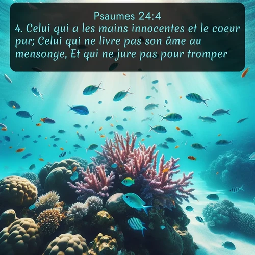 Segond Psaumes  ; image nature: image avec le verset biblique :Celui qui a les mains innocentes et le coeur pur; Celui qui ne livre pas son âme au mensonge, Et qui ne jure pas pour tromper. ;  ; 24:4