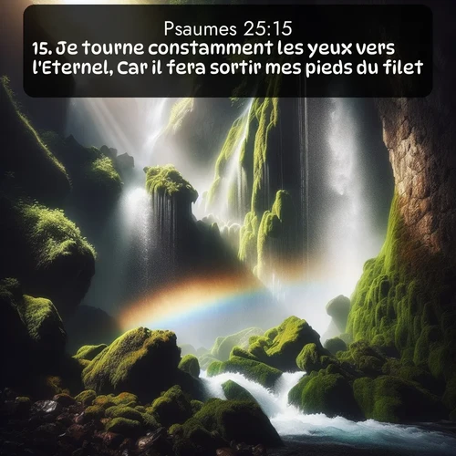 Segond Psaumes  ; image nature: image avec le verset biblique :Je tourne constamment les yeux vers l&#039;Eternel, Car il fera sortir mes pieds du filet. ;  ; 25:15