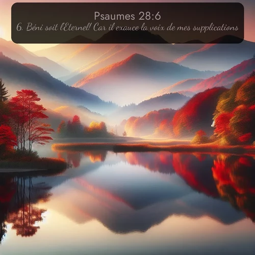 Segond Psaumes  ; image nature: image avec le verset biblique :Béni soit l&#039;Eternel! Car il exauce la voix de mes supplications. ;  ; 28:6