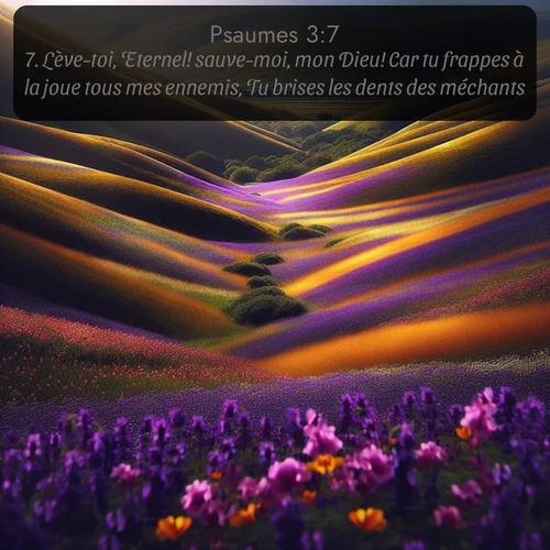 Segond Psaumes  ; image nature: image avec le verset biblique :Lève-toi, Eternel! sauve-moi, mon Dieu! Car tu frappes à la joue tous mes ennemis, Tu brises les dents des méchants. ;  ; 3:7