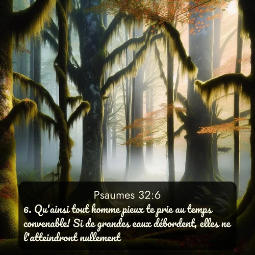 Segond Psaumes  ; image nature: image avec le verset biblique :Qu&#039;ainsi tout homme pieux te prie au temps convenable! Si de grandes eaux débordent, elles ne l&#039;atteindront nullement. ;  ; 32:6