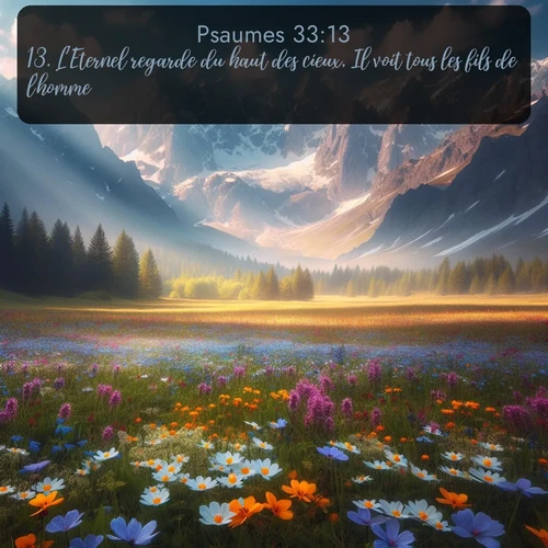 Segond Psaumes  ; image nature: image avec le verset biblique :L&#039;Eternel regarde du haut des cieux, Il voit tous les fils de l&#039;homme; ;  ; 33:13