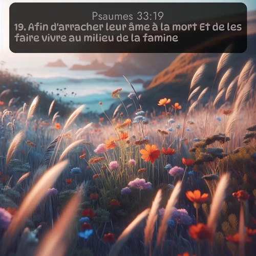 Segond Psaumes  ; image nature: image avec le verset biblique :Afin d&#039;arracher leur âme à la mort Et de les faire vivre au milieu de la famine. ;  ; 33:19