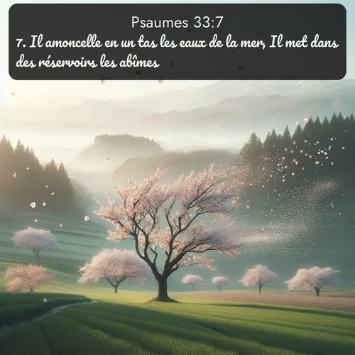 Segond Psaumes  ; image nature: image avec le verset biblique :Il amoncelle en un tas les eaux de la mer, Il met dans des réservoirs les abîmes. ;  ; 33:7