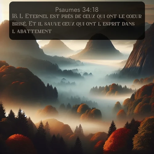 Segond Psaumes  ; image nature: image avec le verset biblique :L&#039;Eternel est près de ceux qui ont le coeur brisé, Et il sauve ceux qui ont l&#039;esprit dans l&#039;abattement. ;  ; 34:18