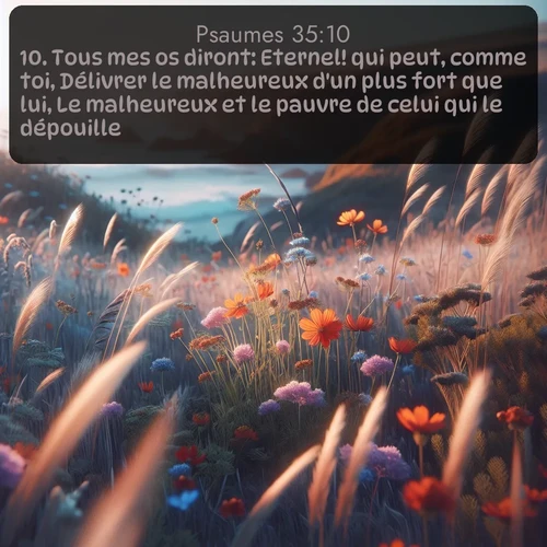 Segond Psaumes  ; image nature: image avec le verset biblique :Tous mes os diront: Eternel! qui peut, comme toi, Délivrer le malheureux d&#039;un plus fort que lui, Le malheureux et le pauvre de celui qui le dépouille? ;  ; 35:10