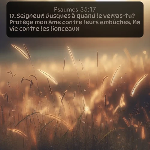Segond Psaumes  ; image nature: image avec le verset biblique :Seigneur! Jusques à quand le verras-tu? Protège mon âme contre leurs embûches, Ma vie contre les lionceaux! ;  ; 35:17