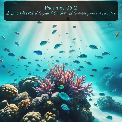 Segond Psaumes  ; image nature: image avec le verset biblique :Saisis le petit et le grand bouclier, Et lève-toi pour me secourir! ;  ; 35:2