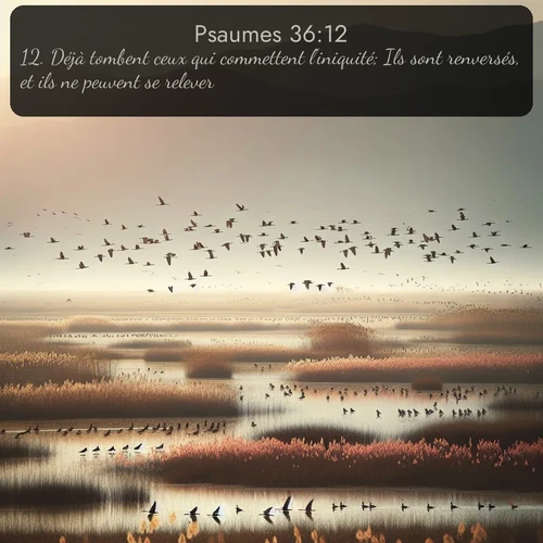 Segond Psaumes  ; image nature: image avec le verset biblique :Déjà tombent ceux qui commettent l&#039;iniquité; Ils sont renversés, et ils ne peuvent se relever. ;  ; 36:12