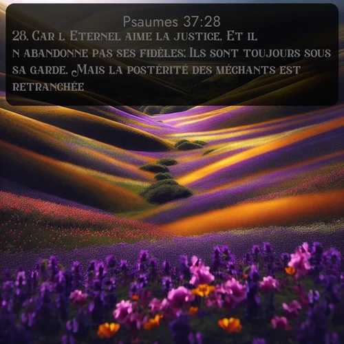Segond Psaumes  ; image nature: image avec le verset biblique :Car l&#039;Eternel aime la justice, Et il n&#039;abandonne pas ses fidèles; Ils sont toujours sous sa garde, Mais la postérité des méchants est retranchée. ;  ; 37:28