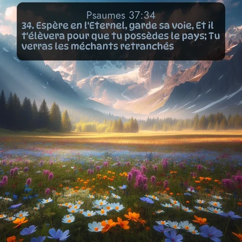 Segond Psaumes  ; image nature: image avec le verset biblique :Espère en l&#039;Eternel, garde sa voie, Et il t&#039;élèvera pour que tu possèdes le pays; Tu verras les méchants retranchés. ;  ; 37:34