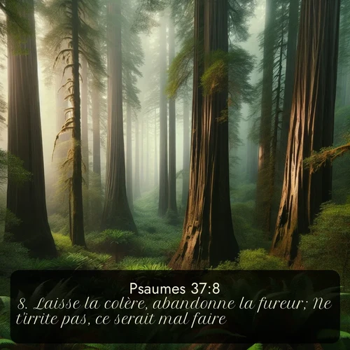 Segond Psaumes  ; image nature: image avec le verset biblique :Laisse la colère, abandonne la fureur; Ne t&#039;irrite pas, ce serait mal faire. ;  ; 37:8