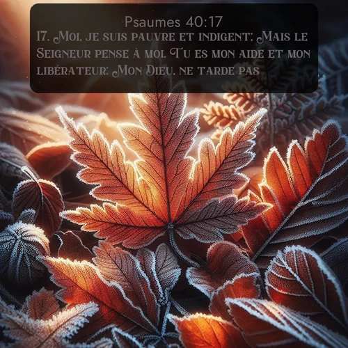 Segond Psaumes  ; image nature: image avec le verset biblique :Moi, je suis pauvre et indigent; Mais le Seigneur pense à moi. Tu es mon aide et mon libérateur: Mon Dieu, ne tarde pas! ;  ; 40:17