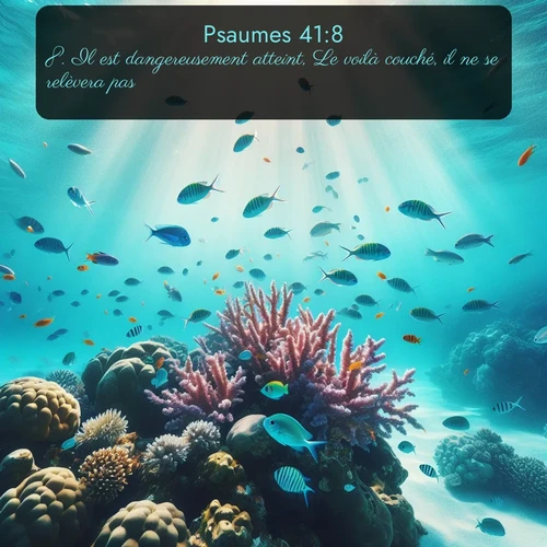 Segond Psaumes  ; image nature: image avec le verset biblique :Il est dangereusement atteint, Le voilà couché, il ne se relèvera pas! ;  ; 41:8