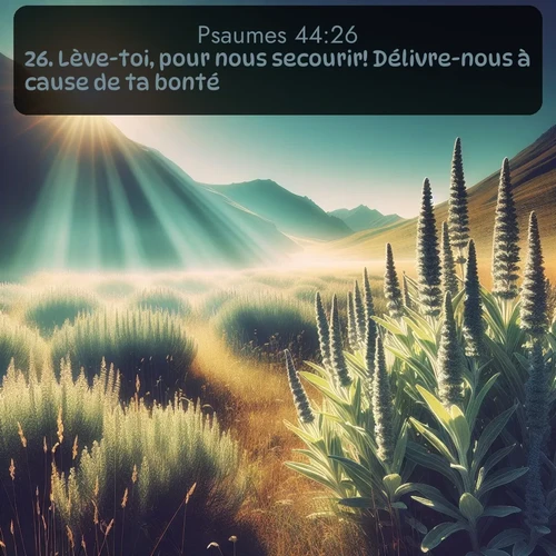 Segond Psaumes  ; image nature: image avec le verset biblique :Lève-toi, pour nous secourir! Délivre-nous à cause de ta bonté! ;  ; 44:26