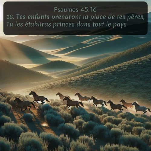 Segond Psaumes  ; image nature: image avec le verset biblique :Tes enfants prendront la place de tes pères; Tu les établiras princes dans tout le pays. ;  ; 45:16